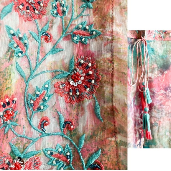 Soft Surroundings Primavera Topper Midi Sequin Embroidered Floral Beach Cover L - Picture 4 of 11